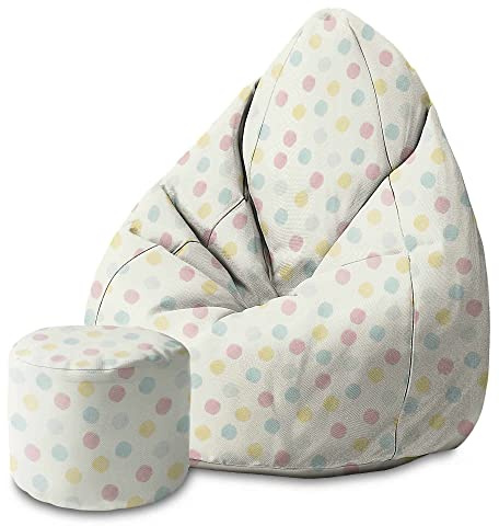 DreamRoots Sitzsack Erwachsene 80x80x120, Pastel Spots | Bean Bag mit Lehne, Hocker & Bezug, 80x80x120 & 70x70x105 cm, Sitzkissen Boden, Bubibag, geometrische Designs
