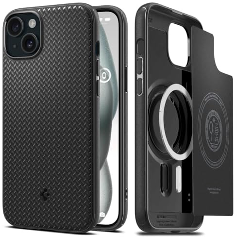 Spigen Mag Armor MagFit Case for iPhone 15 - Matte Black | MagSafe Compatible, Chevron Pattern Anti-Slip Grip, Patented Air Cushion, MIL-STD-810H Military-Grade Drop Protection