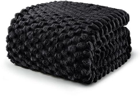 Exclusivo Mezcla Coperta Plaid Pile da Letto, 230x270 cm, Nero | Coperta in Flanella Jacquard 3D Elegante per Divano, Doppia Faccia Morbida, Facile Manutenzione e Leggera, per l'Estate