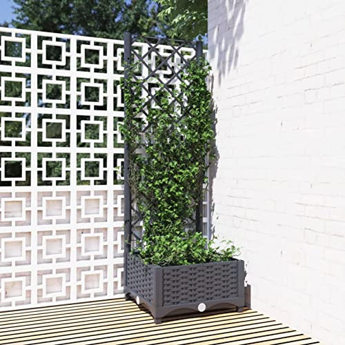 BULANED Pflanzkübel mit Rankgitter, Pflanzgefäße Außen, Blumentöpfe Garten, Blumenübertopf, Pflanzen Topf Groß, Dunkelgrau 40x40x121,5 cm PP