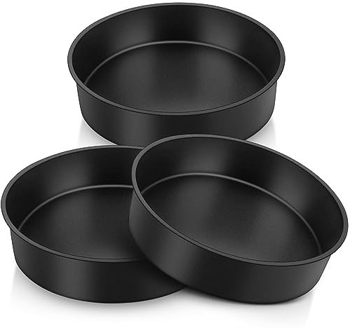 HaWare 9.5 Inch Cake Tin Set of 3, Non-Stick Stainless Steel Baking Pan, Large Round Birthday Wedding Layer Cake Tins for Baking Roasting Serving, Healthy & Non-Toxic, Rust Resistant (24cm, Black)