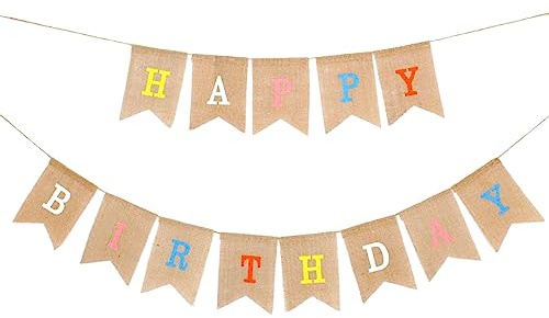 Happy Birthday Girlande Geburtstag Banner 6.6 Ft Geburtstagsgirlande Stoff Wimpelkette Geburtstag Geburtstagsdeko für Erwachsene