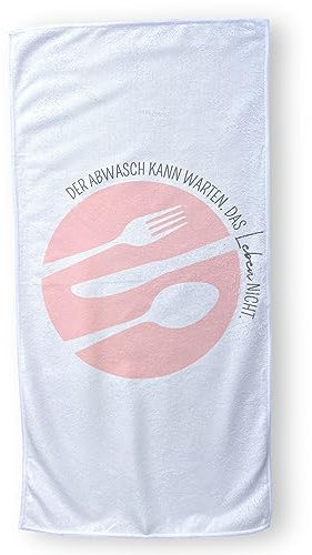 MIJOMA Microfaser Geschirrtuch mit Spruch-Design, 35x70 cm – Hochwertige Küchenhelfer In verschiedenen Designs – Waschbar bei 40°C – Trocknen und Reinigen mit Stil (Abwasch kann warten)
