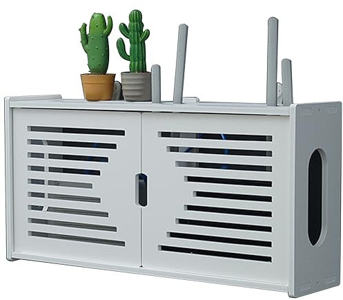 Schwebendes Wandregal, weiße doppelte Türhalterung Wandhalterung, WiFi Aufbewahrungsbox, Kabel Organizer Box, Power Strip Protector Hider (Color : White-G, S : 48x12x24cm)