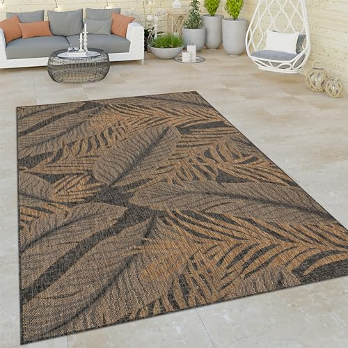 Paco Home Outdoor Teppich Flachgewebe in Sisaloptik mit Palmen-Muster langlebig Modern, witterungsbeständig & strapazierfähig Ideal für Terrasse, Garten & Balkon, Beige Anthrazit, Grösse:80x150 cm