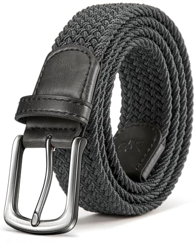 KEMISANT Cintura Elastica, Cintura Uomo Cintura In Tessuto Elasticizzato,35mm(Grigio Scuro,120cm/38-42 vita regolabile)
