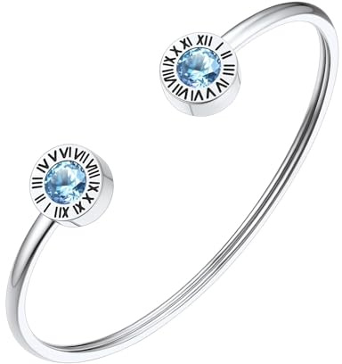 FindChic Armreif Damen Edlestahl Geburtsstein Armkette Römische Ziffer Armband Valentinstag Offen Armschmuck Muttertag Geburtstags Weihnachten Geschenk für Sie Frauen Freundin mama
