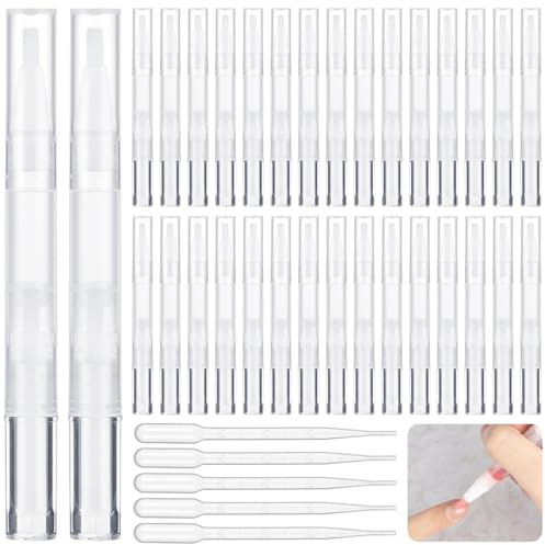 50 Stück 3ML leere Nagelöl Cuticle Oil Pen mit 5 Pipetten, leere Nagelölstifte, Einfaches Nachfüllen von Jojobaöl/Nagelöl/Haaröl, Nachfüllbar Kosmetische Container