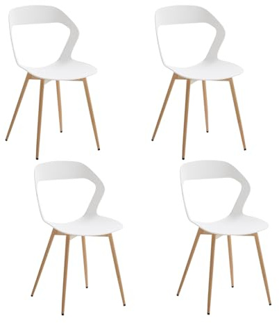 JZGORC Set di 4 Sedie da Pranzo Moderno, Sedie da Cucina, con Gambe in Metallo Sedia e Grande Design Dello Schienale Cavo, Adatto Per Soggiorno e Sala da Pranzo - Bianco + Legno
