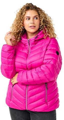 Zizzi Donna Plus Size Giacca con Cappuccio Tasche Trapuntato Taglia 42-60 Plus Size Donne Abbigliamento, Rosso fucsia, 54-56 Große Größen