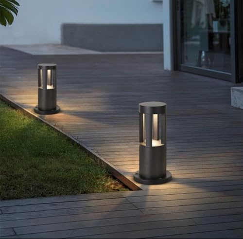 Lampione LED palo da giardino 15W decorazione luminosa 1500 lumen per viali sentieri nero a luce calda impermeabile IP65 lampioncino moderno casa ristorante hotel esterni negozi (30 CM ALTEZZA)
