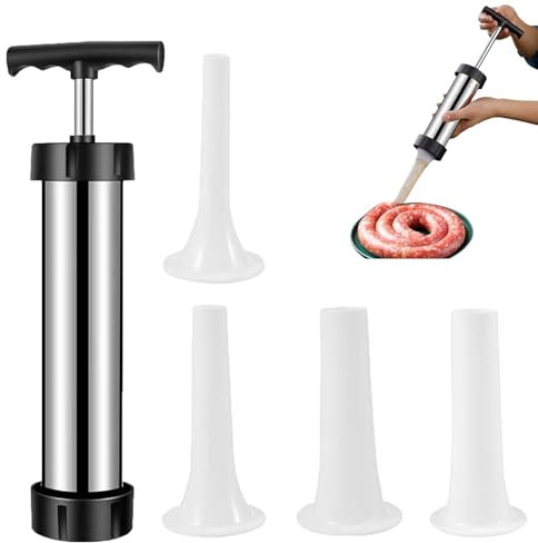 Insaccatrice per Salsiccia, Manuale per Salsiccia, Macchina per la Produzione di Salsicce, Aiutarti a Preparare Una Varietà di Deliziose Salsicce, con 4 Diversi Tubi di Riempimento, 25 x 10cm