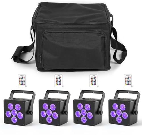 60 W wiederaufladbarer Akku RGBWA+UV DMX LED-Bühnenlicht mit Tasche und Fernbedienung, 5500 mAh Akku LED Par Strahler Sound Activated Wireless Uplights für DJ, Disco, Party, Hochzeit, Konzert