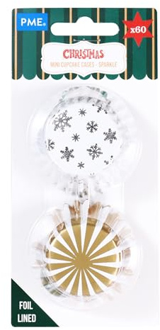 PME Weihnachtliche Mini folienbeschichtete Cupcake-Förmchen - Funkeln (60 Stück)