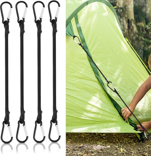 4 Stück Bungee-Schnüre mit Karabinerhaken, lang, strapazierfähig, extra starke schwarze Bungee-Gurte mit Karabinerhaken für Camping, Planen, Zelt, Auto, Fahrradträger