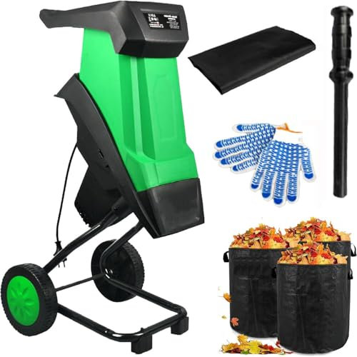 Elektrischer Laubmulcher Gartenhäcksler, 2400 W Komposthäcksler, Laubzerkleinerer Mit Rädern, Aufbewahrungstasche, 4500 U/Min, Häcksler, 39Cm Trichterdurchmesser, Für Hofreinigung