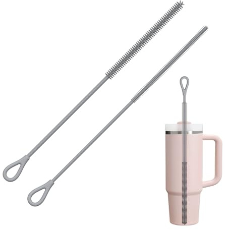Silicone Straw Cleaner Brush, 2Pcs Reusable Straw Brush for Straws, Non-slip Handle Soft and Bendable, 6mm+9mm, Grey