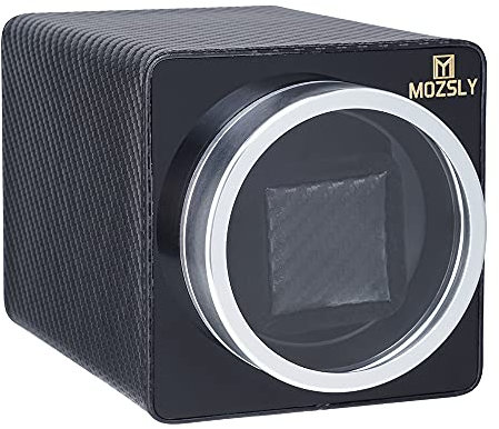 MOZSLY Einzel-Uhrenbeweger für Automatikuhren mit leisem Motor und 12 Drehrichtungen Kohlefaser Leder