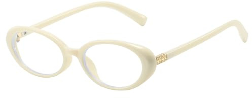 LJCZKA Oval blå ljusglasögon för kvinnor små glasögon filter blått ljus kattöga 90-tal för vilande dator, Beige, M