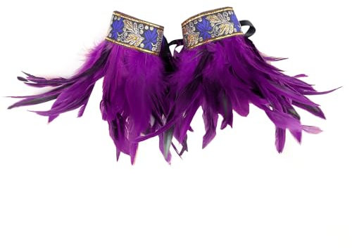 Blausky 1 Paar Gothic Feder Manschetten mit Schleife,Federschmuck Frauen Federarmband,Einstellbar Damen Handgelenk Armband natürlich Feather Schmuck für Halloween Karneval Cosplay,Lila