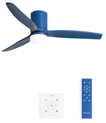 CREATE / WINDCALM M/Ventilador de techo ABS con luz azul cobalto aspas con controlador y mando / 40W, Temporizador Ø132 cm, 6 velocidades, 3 temperaturas de luz, función verano-invierno