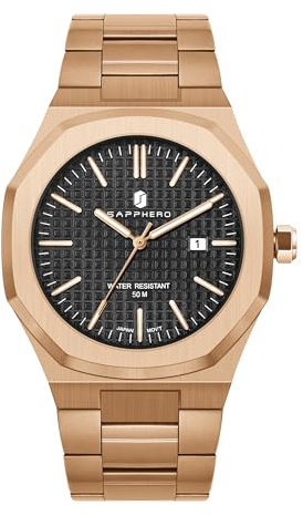 SAPPHERO Uhren Herren Edelstahl 50M Wasserdicht Armbanduhr Herren Klassisch Luxus Achteckig Analog Quarz Herrenuhren mit Kalender Japanische Uhrwerke Elegantes Geschenk für Männer