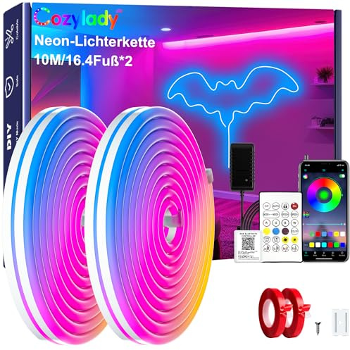 Cozylady RGB Neon Led strip Light, mit Fernbedienung, APP Steuerung, wasserdichte flexible Rgb Streifen, 24V LED Neon band für Schlafzimmer, Heiminnenausstattung Dekoration. (10M/30Fuß)