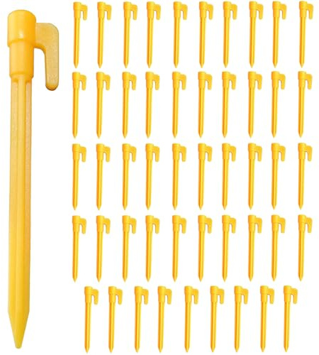 50 Stück Kunststoff Heringe, 15cm Gelbe Haltbare Bodenplane Zeltheringe, Erdnägel zur Befestigung von Outdoor-Zelt Picknickmatte, Strandmatte &Gartenkrautmatte