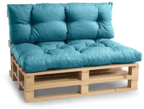 Gutekissen® Palettenkissen Set – Sitzkissen für Europaletten – Gefüllt mit Granuliertem Poulirette-Schaum NPPI – Set (Sitzkissen 120x80 +Rückenlehne 120x40), Türkis