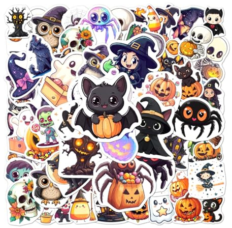 108 PCS Halloween Stickers, Cute Spooky Vinyl Decals, Waterproof Kids Party Favor Stickers, Halloween Craft Accessories for Water Bottles, Laptop, Phone Case, Scrapbook