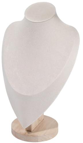 Beebeecraft Necklace Display Stand Velvet Jewelry Bust Display Stands with Pine Wood Base Necklace Bust for Selling Home Trade Show (Beige,12x7.4 Inch)