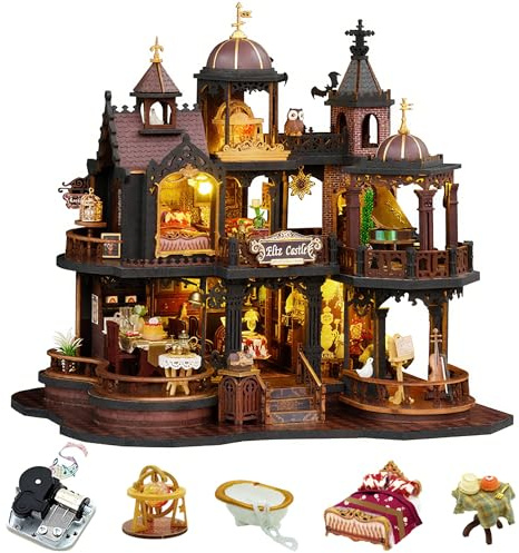 CUTEROOM Kit de Construction de Maison de Poupée Miniature en Bois – Modèle Édimburg Style Vintage, Musique et Décoration Incluses – Set Créatif de Bricolage pour Adultes