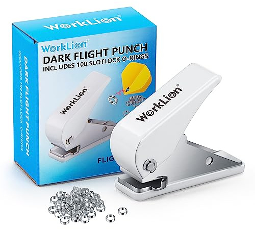 WORKLION Dart Flight Locher-Set – 1 tragbarer Dart Flight Locher mit 100 Dart O-Ringen, leichte Dart-Zubehör-Flights für Dart-Schäfte