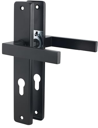 QRS - KWADRO Türgriffe Innentüren Schwarz Matt - Türklinken Innen Eckig - Langschildgarnitur, aus Stahl & Aluminium, Türdrückergarnitur, Drückergarnitur Zimmertür, Türbeschlag - 85mm, PZ85