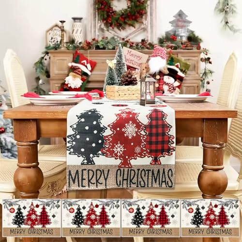 1PCS Tischläufer Weihnachten und 4PCS Weihnachten Tischset, Weihnachts Platzdeckchen Platzsets, Weihnachten Deko, Weihnachtstischläufer Christmas Decorations, Weihnacht Tischdeko Weiße