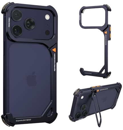NIFBANG 9 Shape for iPhone 17 Pro Bumper Case with Stand,Compatible with MagSafe,Aluminum Thin Slim Phone Cases,Metal Frameless 4 Corner Airbags Shockproof Protective for iPhone 17 Pro Cover(Black)
