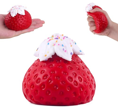 Anboor Jumbo-Creme-Erdbeer-Squishy-Spielzeug, ultraweiches Silikon, realistisches Erdbeer-Quetschspielzeug, Stressabbau, für Kinder und Erwachsene, Geburtstagsgeschenke für Autisten