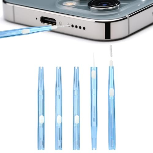 Fukaisu 5pcs Mini Brosses de Nettoyage pour Port de Charge, Poils et Crochet Double Face Anti-Obstruction pour Téléphones et Écouteurs (Bleu)