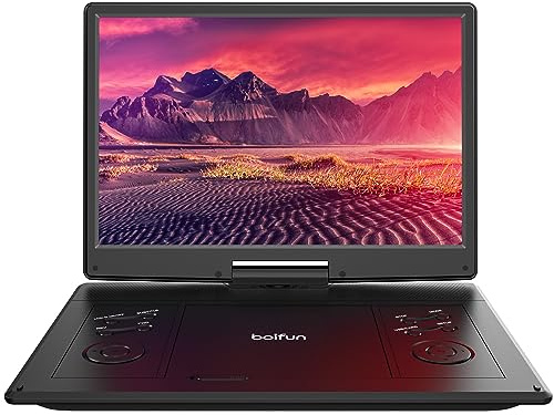 Boifun 15,7 Zoll tragbarer DVD-Player mit 14,1 Zoll HD-Bildschirm, 6 Stunden Akkulaufzeit, unterstützt USB/SD-Karten/TV-Synchronisation und mehrere Disc-Formate, Dual-Lautsprecher, Schwarz