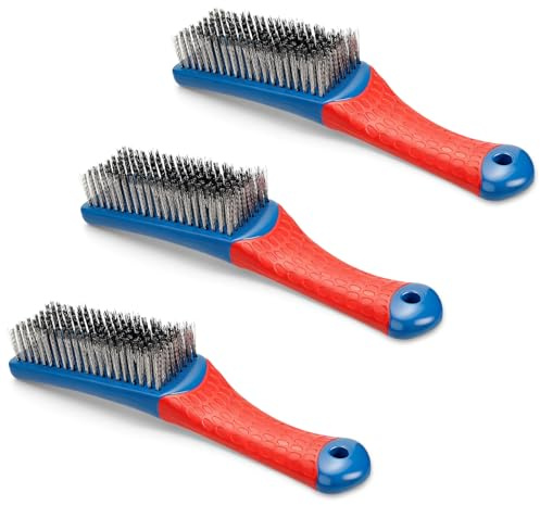 3Pcs Stainless Steel Wire Brushes Set,Metal Hard Bristle Scrubbing Brush with Handle for Rust Removal,Cleaning Metal Surfaces,Kitchen Appliances,BBQ Grills
