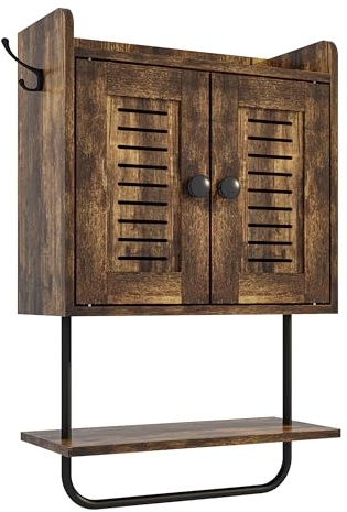Relaxdays Hängeschrank, Handtuchhalter, 2 Doppelhaken, 2 Ablagen, Doppeltür, Wandschrank HBT 61 x 40 x 17,5 cm, Farbwahl