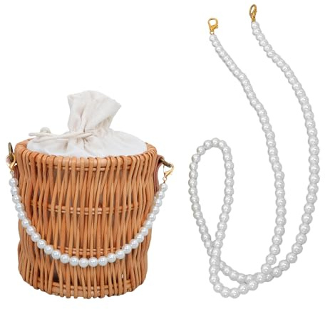 Mikikit Stråväska för Kvinnor Handvävd Rotting Crossbody Strandväska med Pärlhandtag Bohemisk Sommarväska Korgväska för och Fest