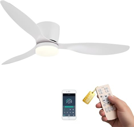 Ventilador de Techo con Luz LED · Ultra Silencioso · Motor DC 8–35 W · 1800 Lm · 6 Velocidades · Temporizador 4h · Función Verano/Invierno · Mando a Distancia · 107 cm · hasta 25 m² (Blanco, 132 cm)