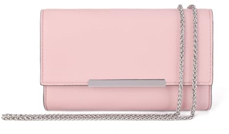 AFKOMST Monederos de embrague para mujer, bolsos cruzados pequeños y bolsos de playa de paja de verano con correa de cadena cruzada, Rosa.