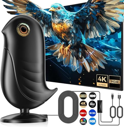 Digital TV Antenna Indoor,1200+ Miles Long Range HD Antenna for Smart TV and Older TV's,with Smart Chip Indoor for Local Channels,Supports 4K 1080P HD with Amplifier Signal Booster and 18ft Cable