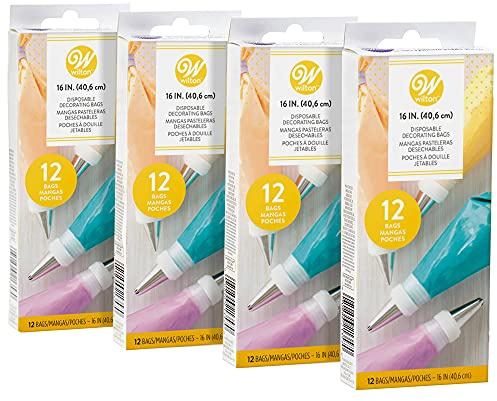 Wilton Disposable Decorating Bags Bundle - Perfect Piping Bags for Cake Decorating, Icing Cookies, Candy Making and Filling, 16-Inch, 12-Count, Pack of 4