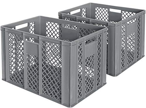 lot de 2 Bac gerbable normes Europe à parois et fonds ajourés - L x l x h 600 x 400 x 410 mm - gris