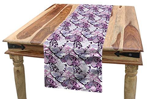 ABAKUHAUS Mariposa Camino de Mesa, Púrpura Alas Camo, Decorativo para el Comedor o Sala de Estar Fácil de Limpiar, 40 x 180 cm, Lavanda Lila Violeta