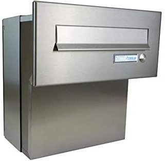 Mauerdurchwurf Briefkasten komplett aus Edelstahl mit Klingel - Tiefe 18-27 cm - F-04