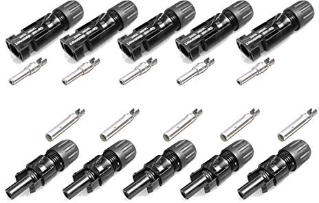 5 pares MC4 Conector Conector de embrague 10 mm2 PV-KST4/10II & PV-KBT4/10II | Kit fotovoltaico IP67 original de MultiContact, contactos crimpado de cobre estañado para cables solares de 10mm de sección